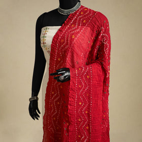 Red - kutch tie-dye mul cotton bandhani dupatta 17