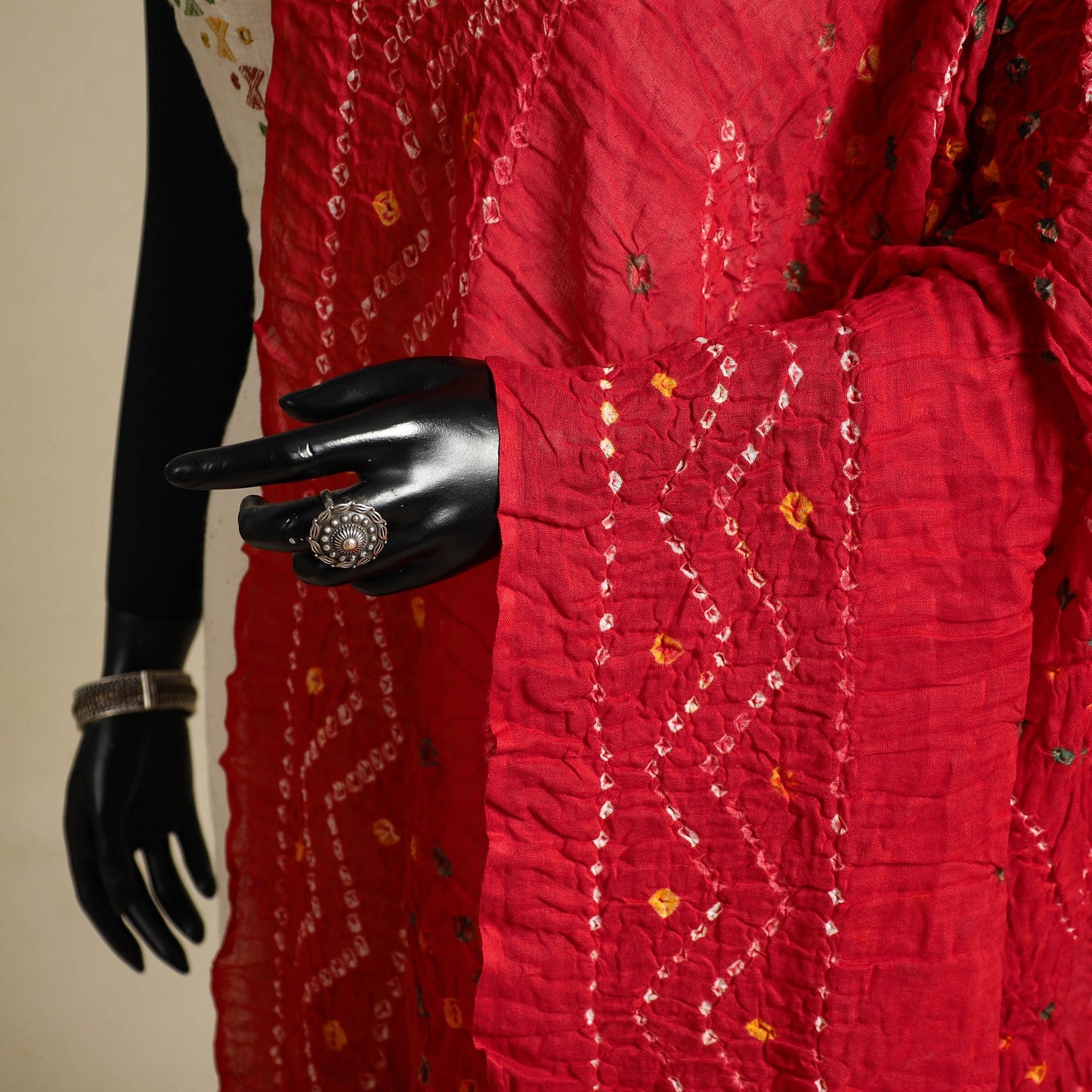 Red - kutch tie-dye mul cotton bandhani dupatta 17