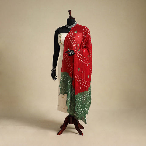 Red - kutch tie-dye mul cotton bandhani dupatta 21