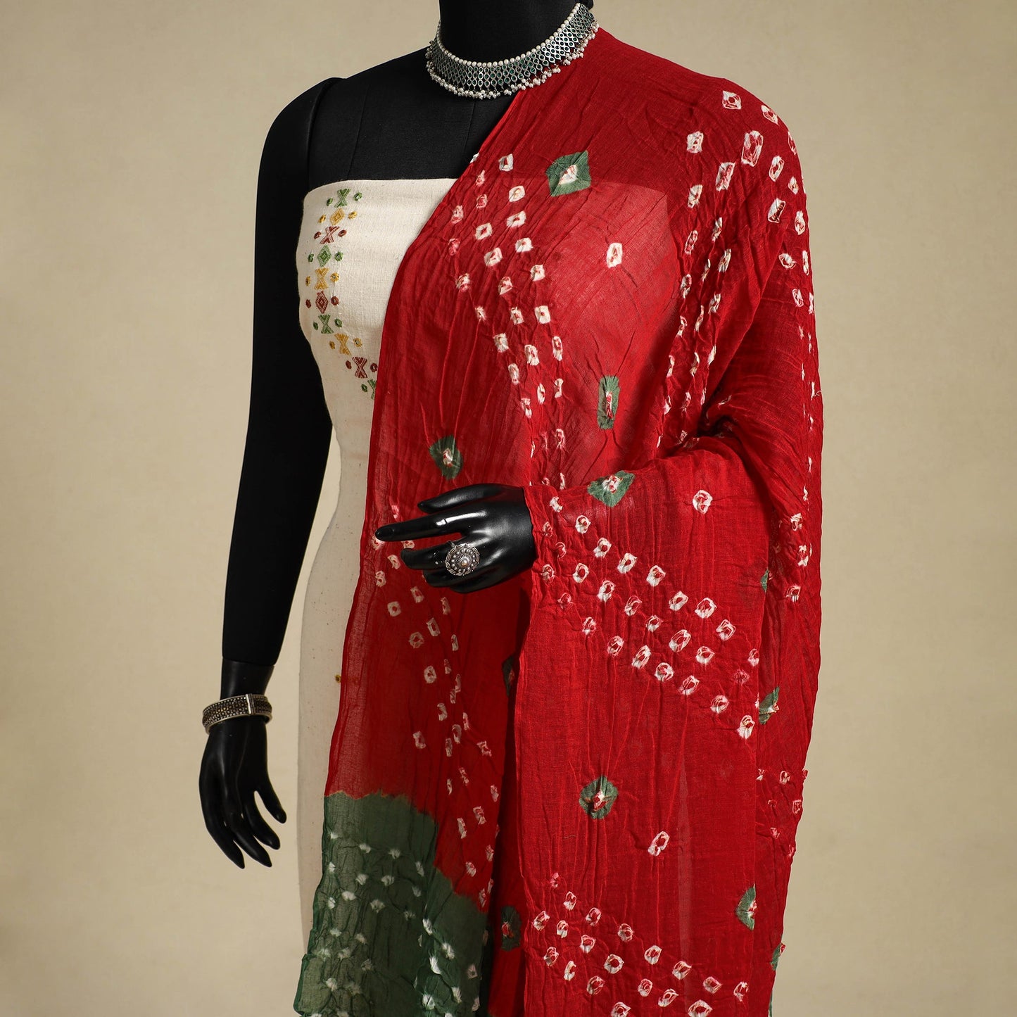 Red - kutch tie-dye mul cotton bandhani dupatta 21