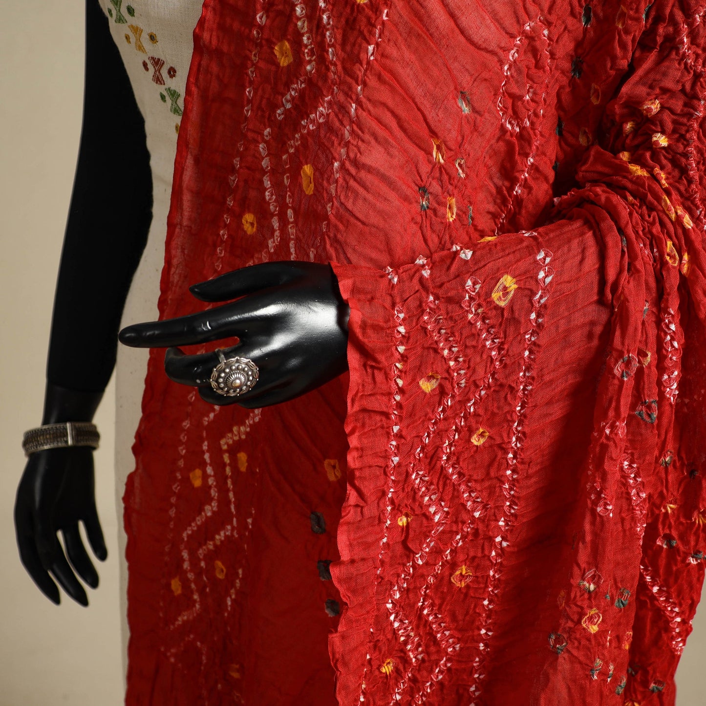 Red - kutch tie-dye mul cotton bandhani dupatta 95