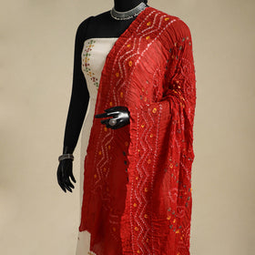Red - kutch tie-dye mul cotton bandhani dupatta 95