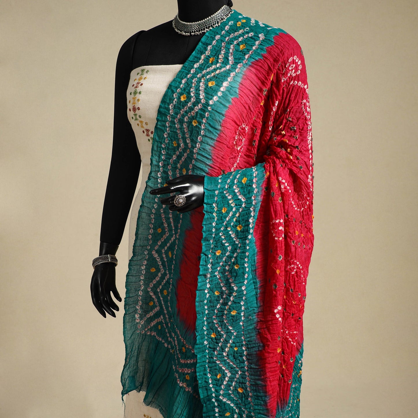 Red - kutch tie-dye mul cotton bandhani dupatta 96