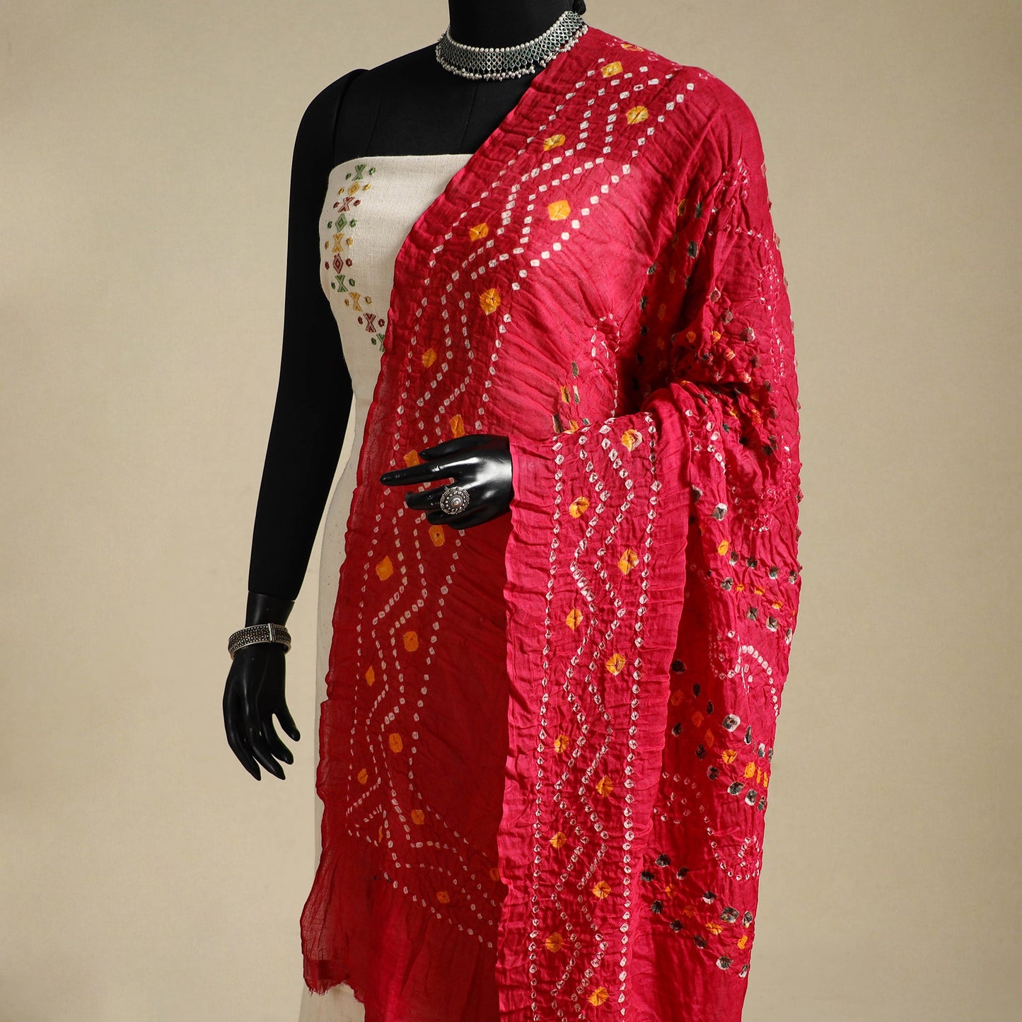 Red - kutch tie-dye mul cotton bandhani dupatta 97