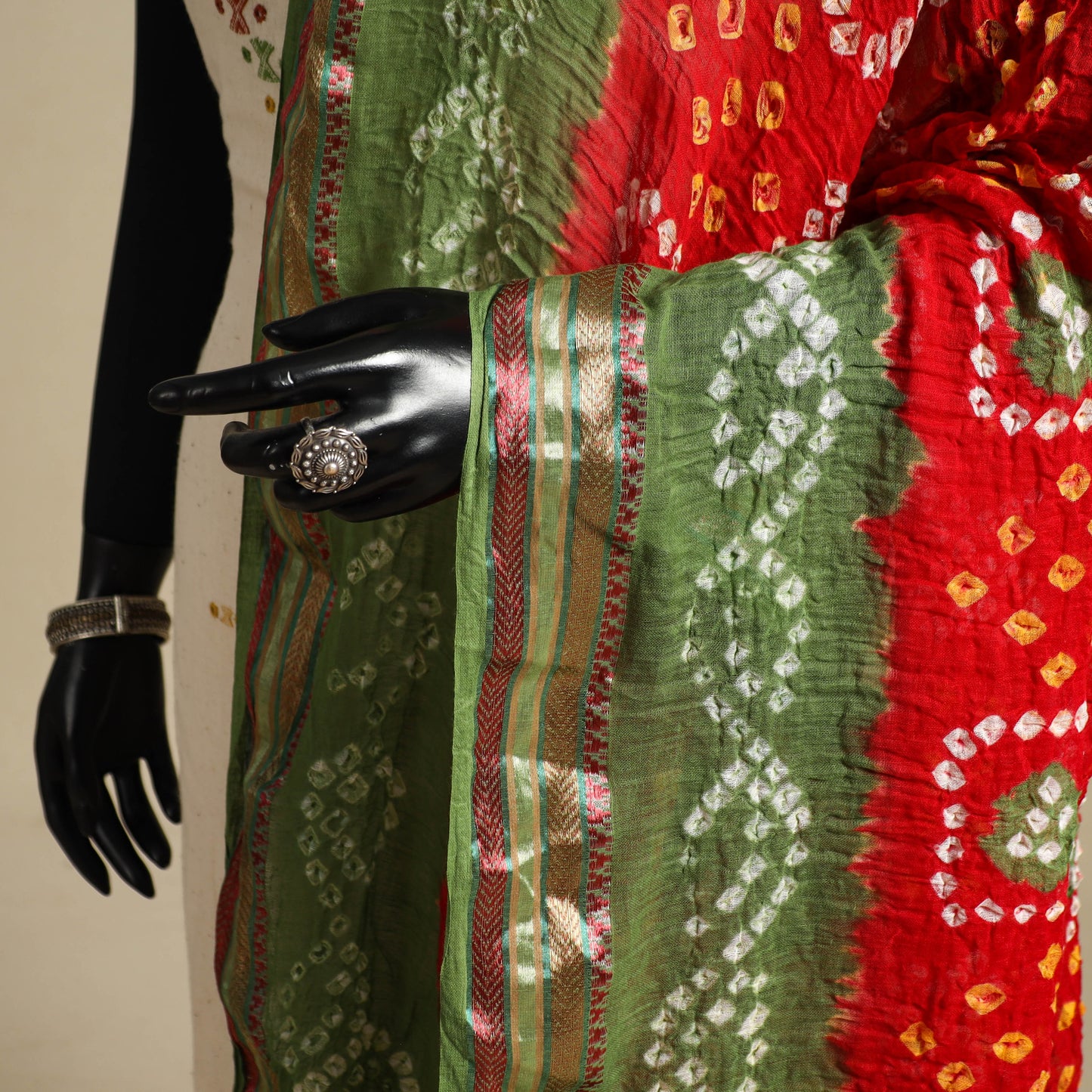 Red - kutch tie-dye mul cotton bandhani dupatta with border