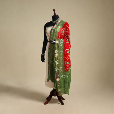 Red - kutch tie-dye mul cotton bandhani dupatta with border