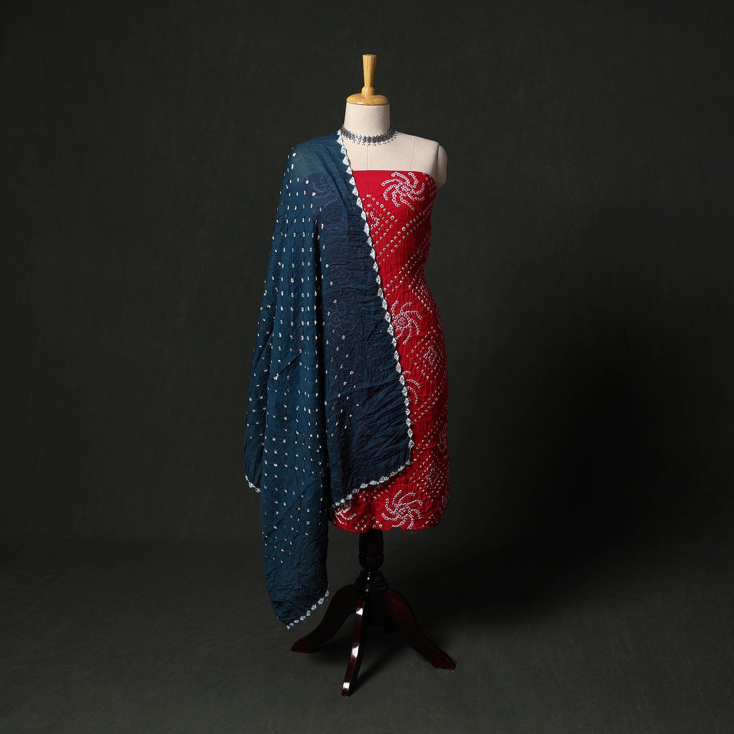 Kutch tie-dye satin cotton bandhani 3pc unstitched dress