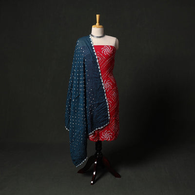 Kutch tie-dye satin cotton bandhani 3pc unstitched dress