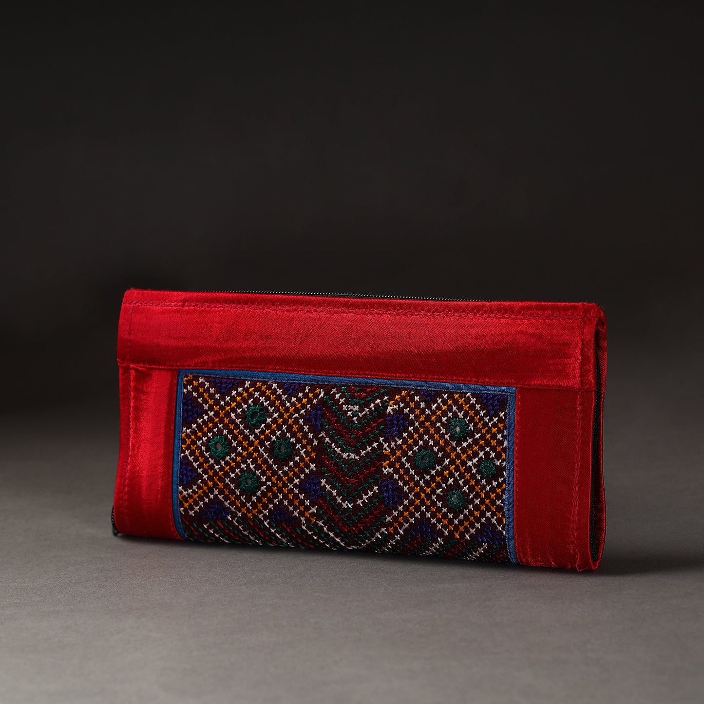 Red Kutchi Embroidery Mirror Work Clutch