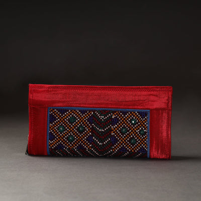 Red Kutchi Embroidery Mirror Work Clutch