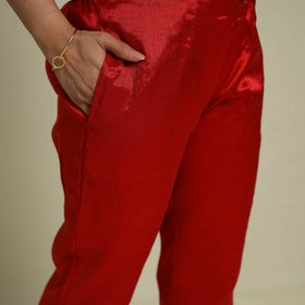 Buy Red Lace Work Fine Tissue Zari Plain Anarkali Kurta Set for Women