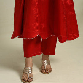 Buy Red Lace Work Fine Tissue Zari Plain Anarkali Kurta Set for Women