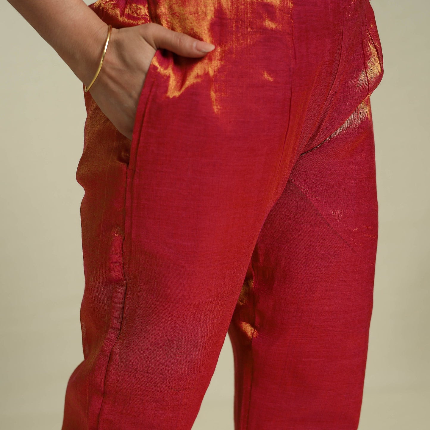 Lace Work Fine Tissue Zari Plain Red Anarkali Kurta Set for Women