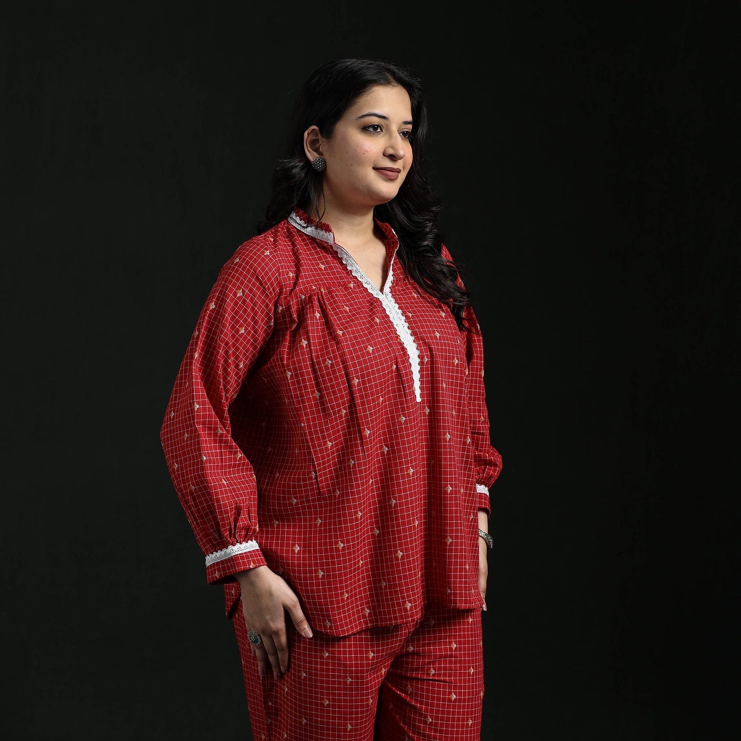 Lace work jacquard cotton co-ord set for women 01