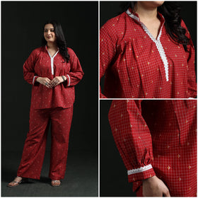 Lace work jacquard cotton co-ord set for women 01