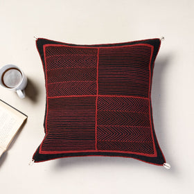 Red Lambani Mirror Work Embroidery Cotton Cushion Cover