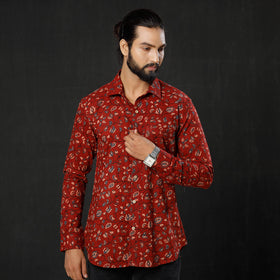 Red - leaf floral printed cotton men full sleeve shirt