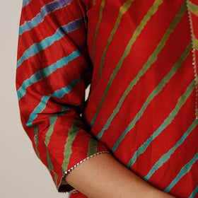 Red - leheriya tie-dye chanderi silk long straight kurta