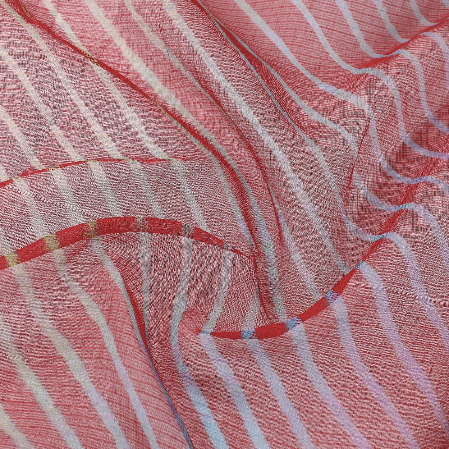 Red Leheriya Tie-Dye Kota Doria Cotton Fabric 