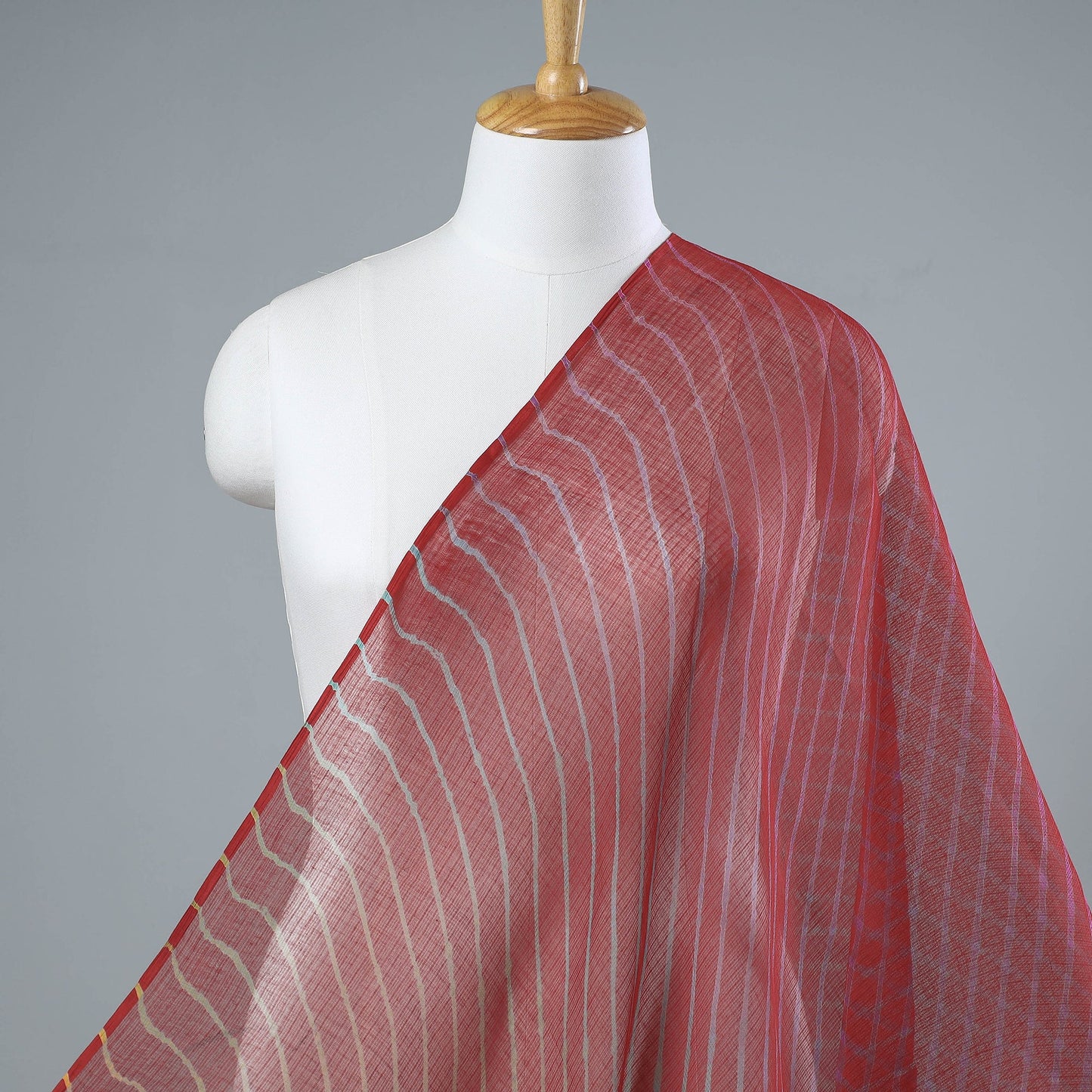 Red Leheriya Tie-Dye Kota Doria Cotton Fabric 