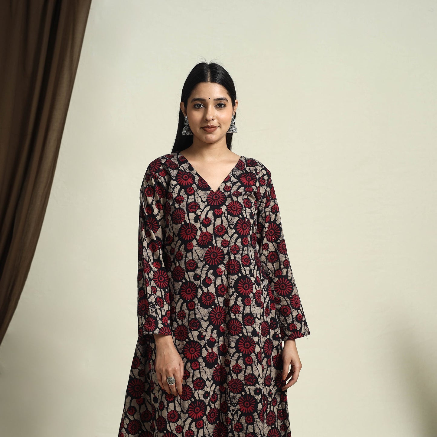 Buy Red A-Line Batik Print Cotton Kurta for Women