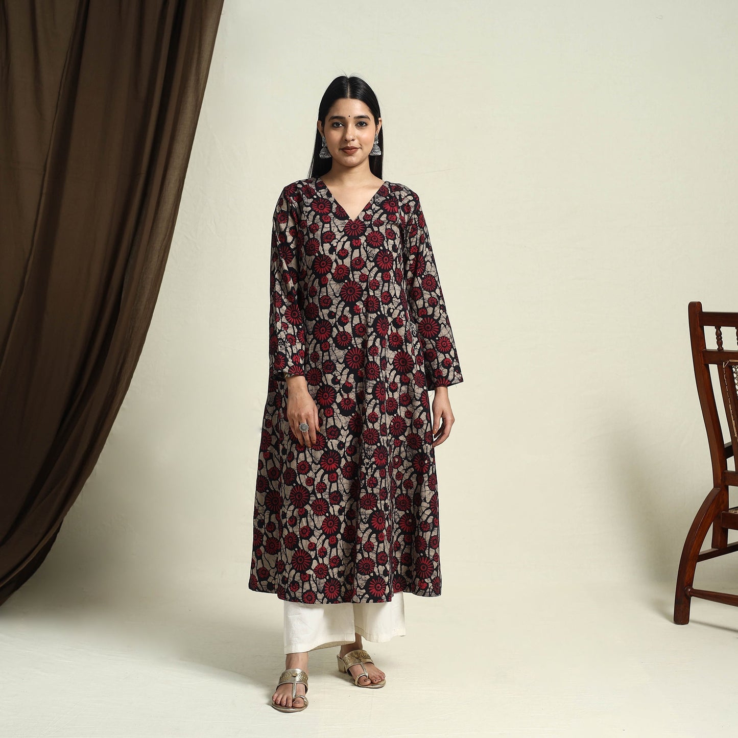 Buy Red A-Line Batik Print Cotton Kurta for Women
