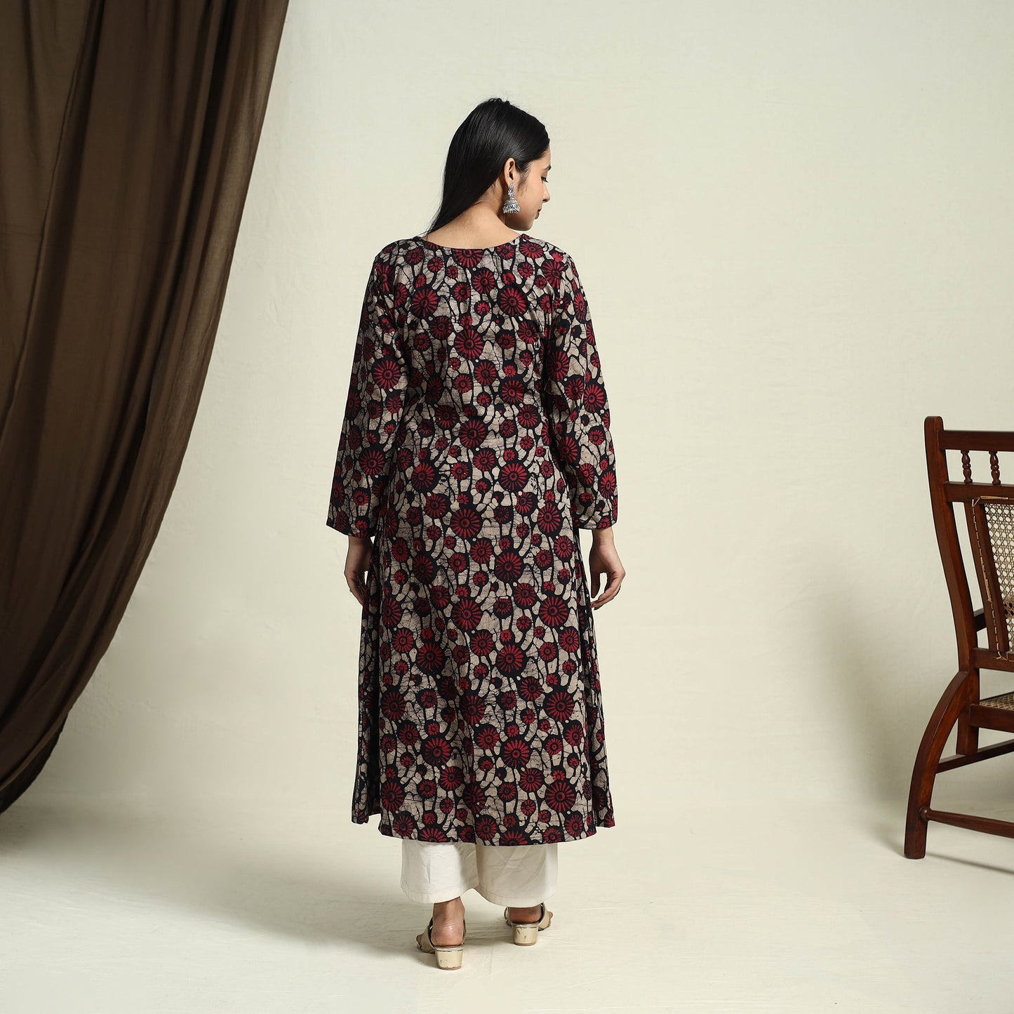 Buy Red A-Line Batik Print Cotton Kurta for Women