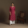 A-line cotton hand embroidered jacquard kurta for women 22