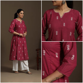 A-line cotton hand embroidered jacquard kurta for women 22