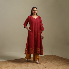 A-line cotton hand embroidered jamdani border thread buti