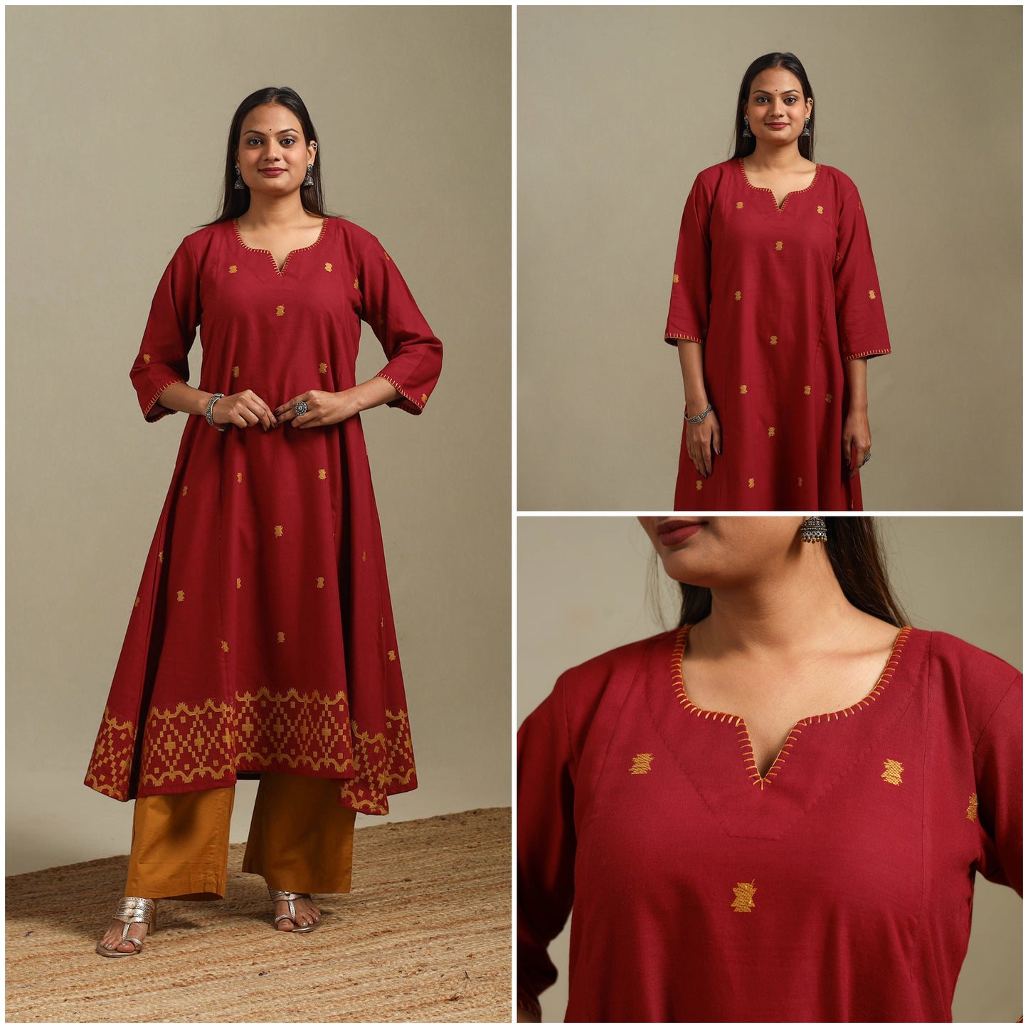 A-line cotton hand embroidered jamdani border thread buti