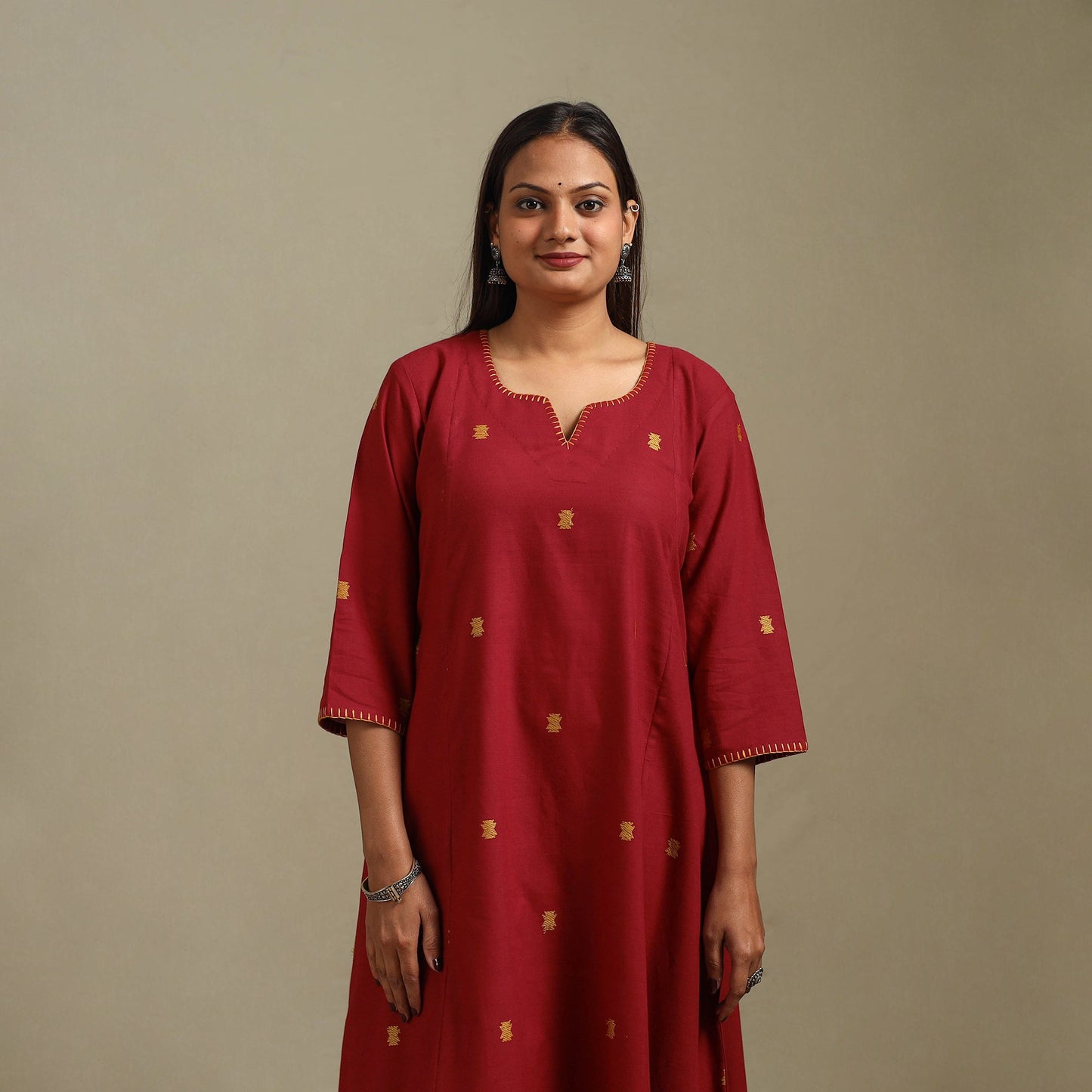 A-line cotton hand embroidered jamdani border thread buti