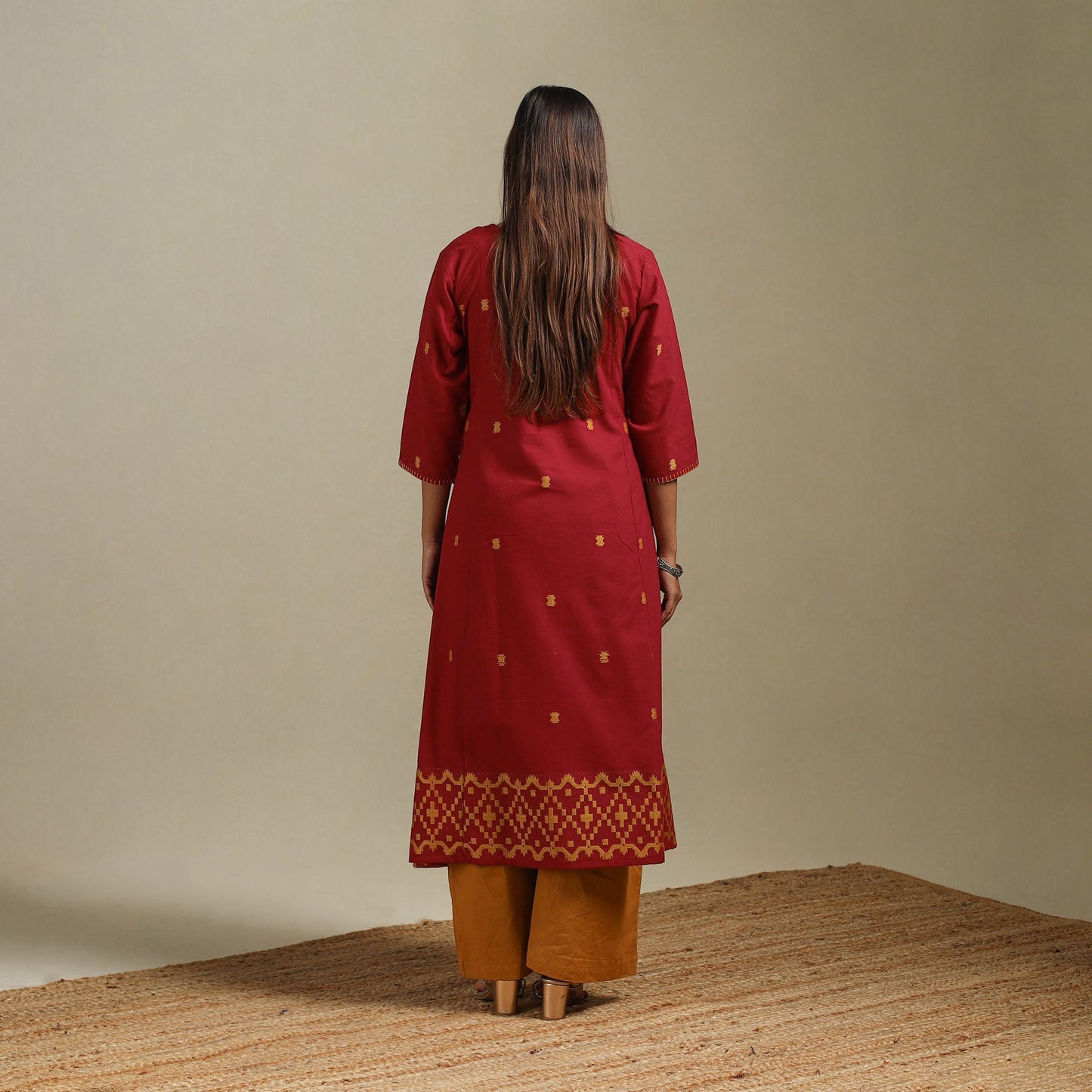 A-line cotton hand embroidered jamdani border thread buti