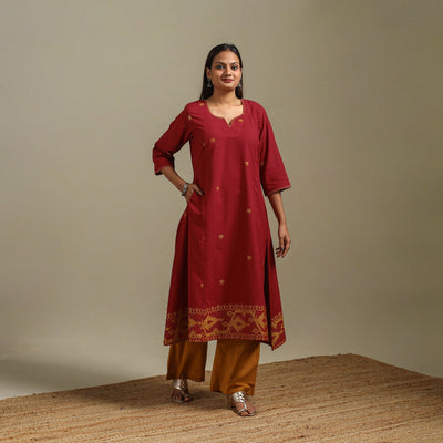 A-line cotton hand embroidered jamdani border thread buti