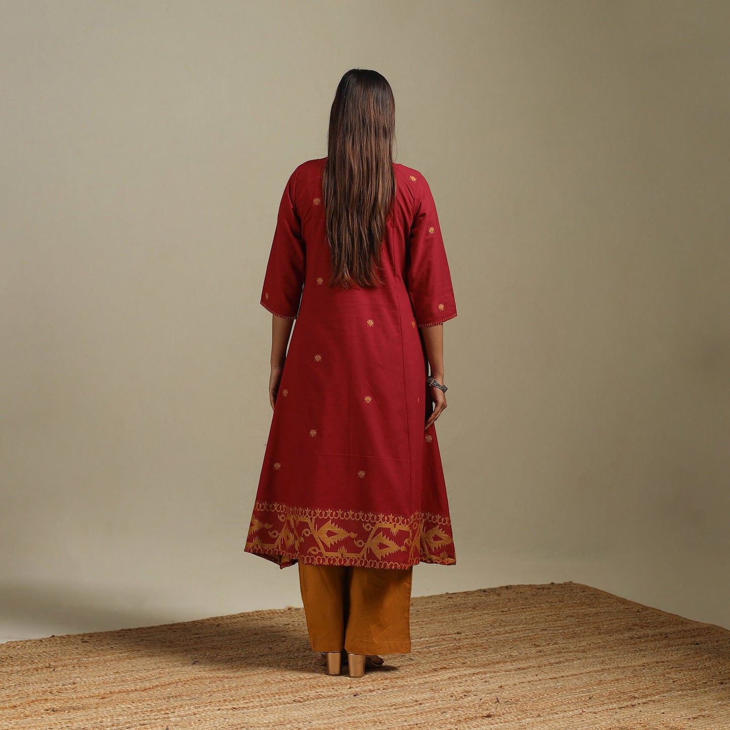 A-line cotton hand embroidered jamdani border thread buti