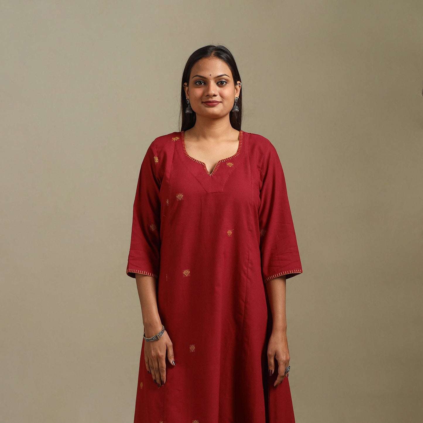 A-line cotton hand embroidered jamdani border thread buti