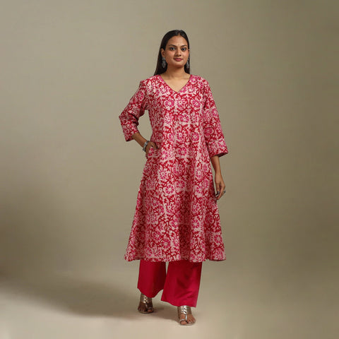 A-line embroidered cotton hand batik kurta for women 14