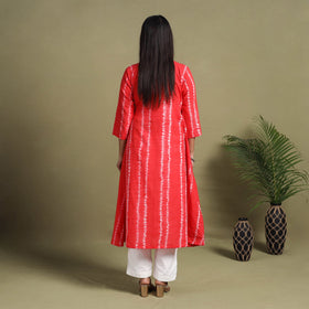 Red A-Line Tie & Dye Cotton Pintuck Shibori Kurta for Women