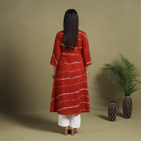 Red A-Line Tie & Dye Cotton Pintuck Shibori Kurta for Women