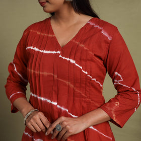 Red A-Line Tie & Dye Cotton Pintuck Shibori Kurta for Women