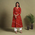 Red A-Line Tie & Dye Cotton Pintuck Shibori Kurta for Women