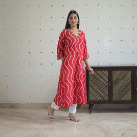  Red A-Line Tie & Dye Cotton Shibori Kurta for Women