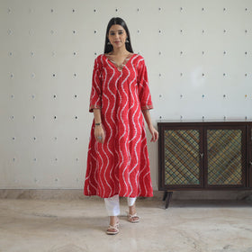  Red A-Line Tie & Dye Cotton Shibori Kurta for Women
