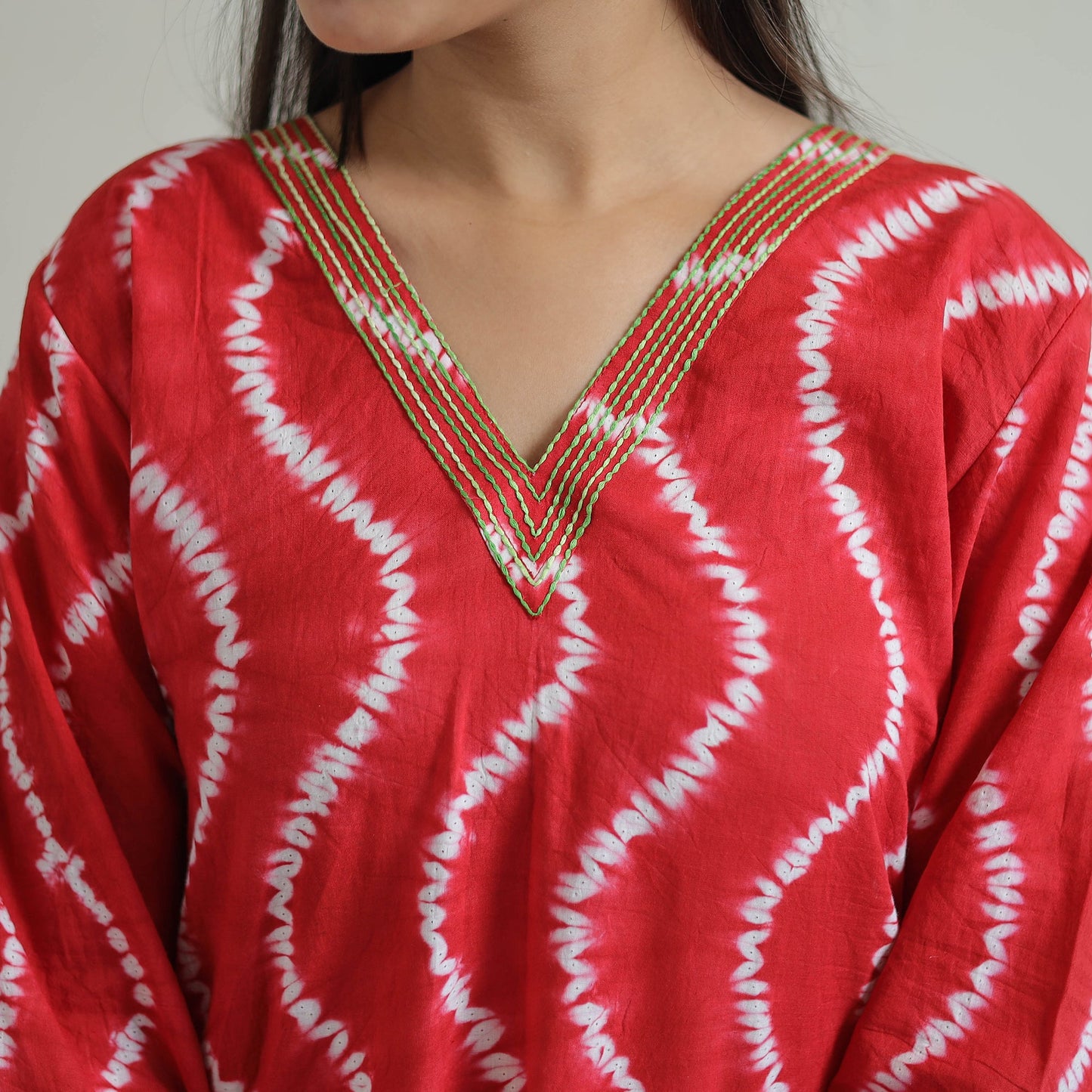  Red A-Line Tie & Dye Cotton Shibori Kurta for Women