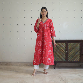 Buy Red A-Line Tie & Dye Cotton Shibori Kurta for Women
