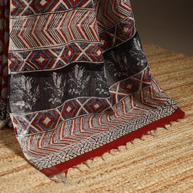 Linen hand bagru saree with zari border 01 - handcrafted