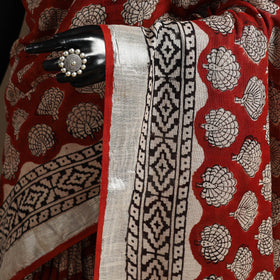 Linen hand bagru saree with zari border 01 - handcrafted