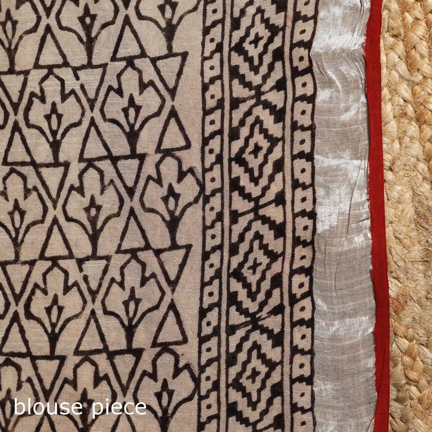 Linen hand bagru saree with zari border 01 - handcrafted