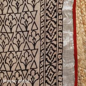 Linen hand bagru saree with zari border 01 - handcrafted