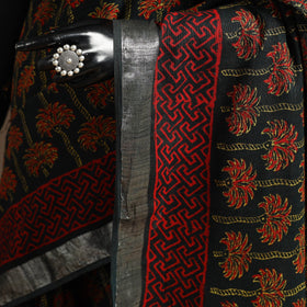 Linen hand bagru saree with zari border 02 - handcrafted